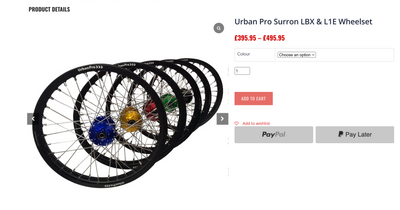 Special Deal on Surron aftermarket wheel sets for LBX L1E in Black only £395 inc VAT