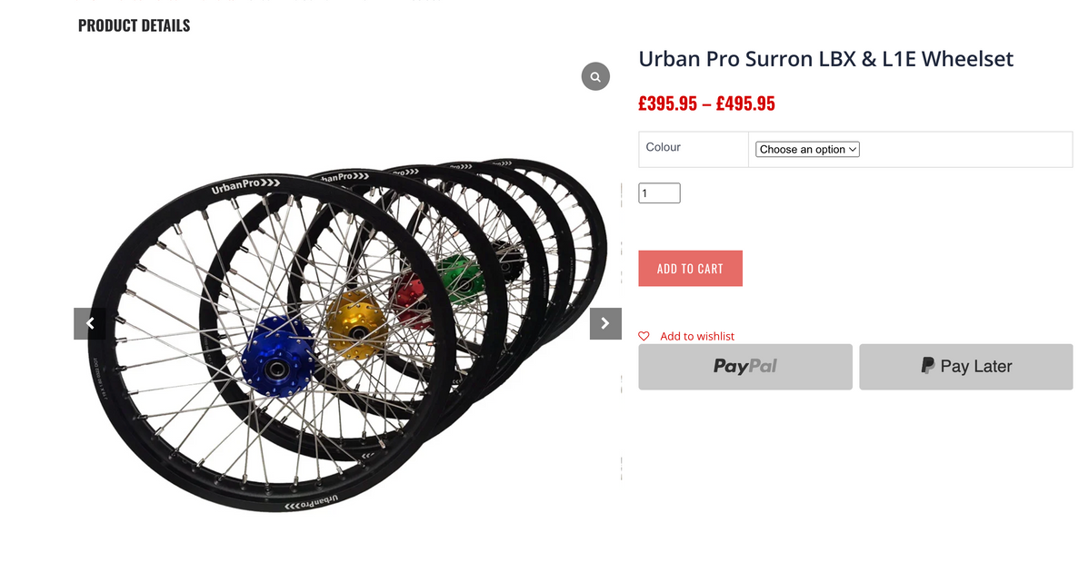 Special Deal on Surron aftermarket wheel sets for LBX L1E in Black onl